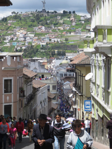 Looking down at the procession on Avenida Venezuela