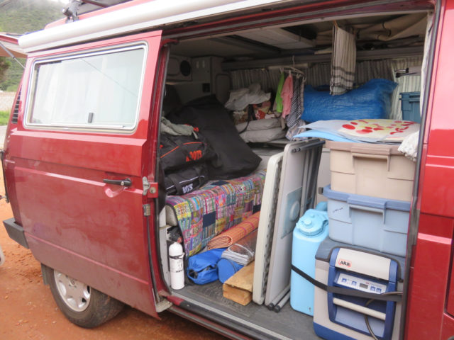 We moved all the stuff from the back of the van to access the engine